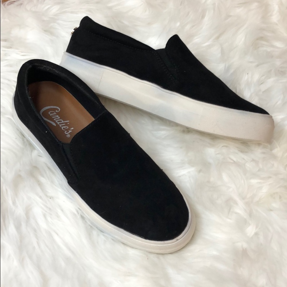 New Black Suede Slip On Platform Sneaker Sz 8